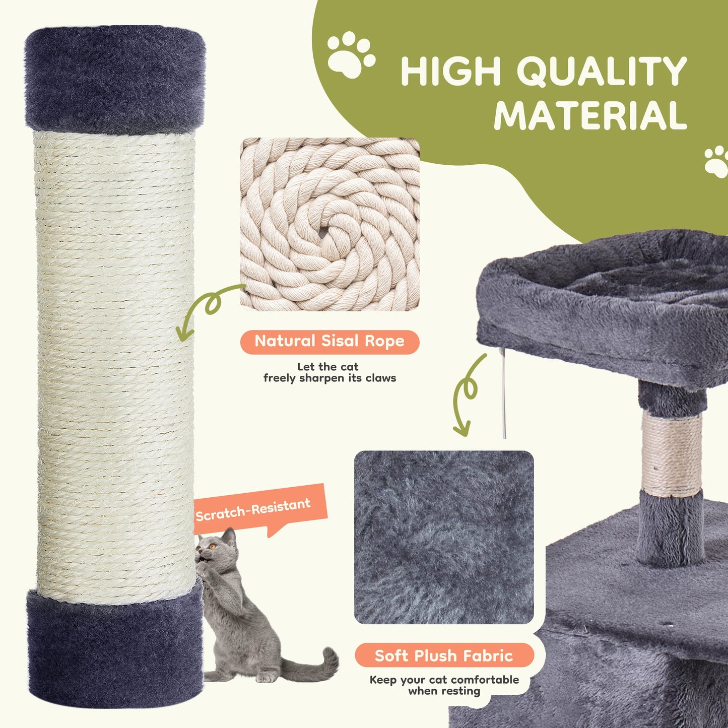 Cat Tree Tower 66 Inch Large Multi Level Cat Climbing Tower with Condo Natural Sisal Scratching Posts Pet House for Indoor